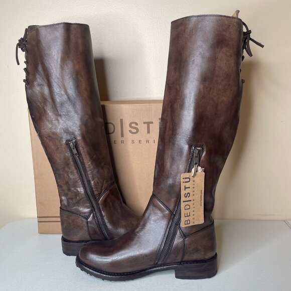 BED STU Manchester Distressed Brown Leather Tall Riding Boots BEDSTU Size 8.5 - Picture 2 of 16